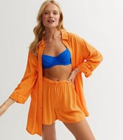 New Look Bright Orange Cheesecloth High Waist Beach Shorts
